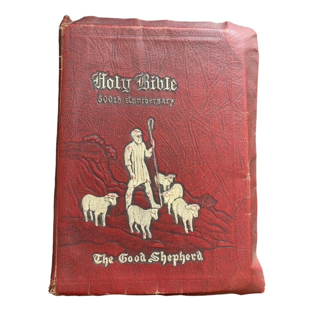 Vntg 1946 Holy Bible 500th Anniversary The Good Shepherd Edition Red Leinweber